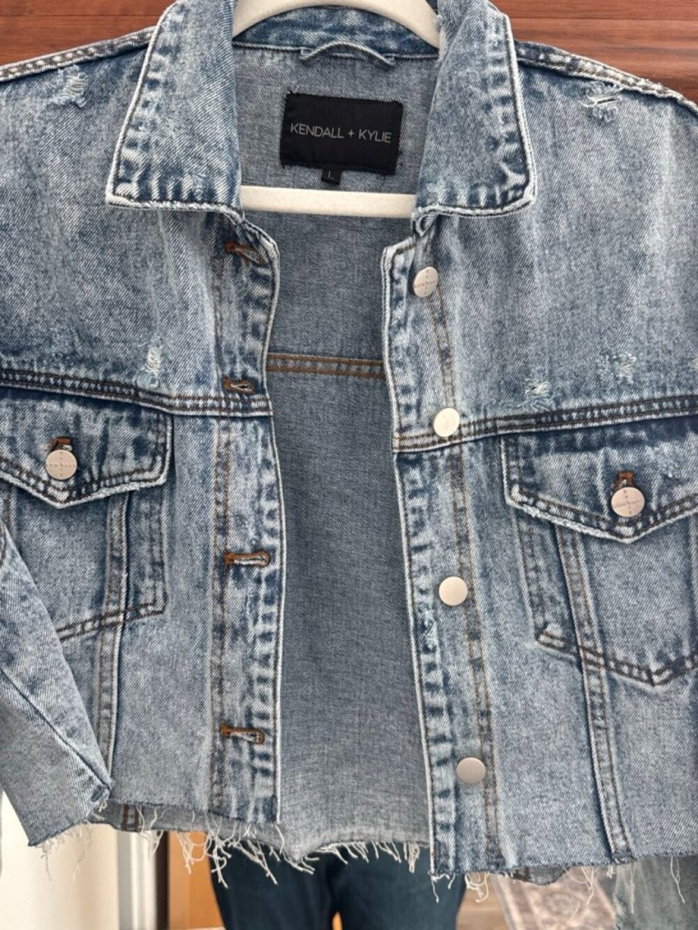 Kendall + Kylie Distressed Acid Wash Denim Jacket - Size L